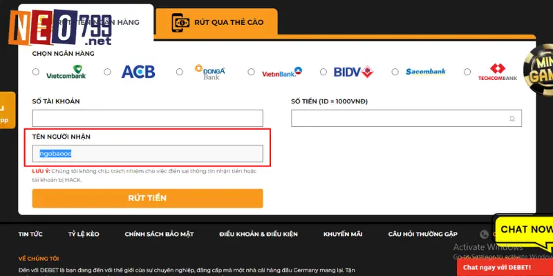 Quy trình rút tiền NEO79 cực đơn giản với hội viên